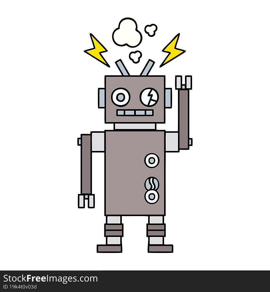 cute cartoon of a malfunctioning robot