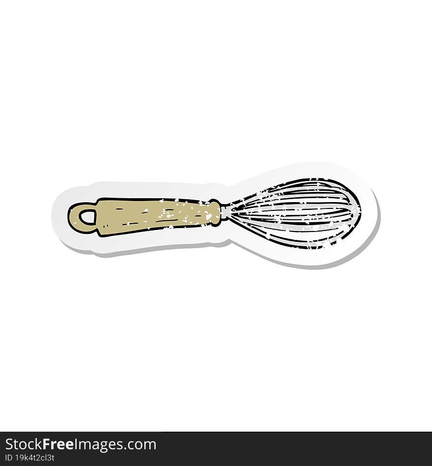 retro distressed sticker of a cartoon whisk