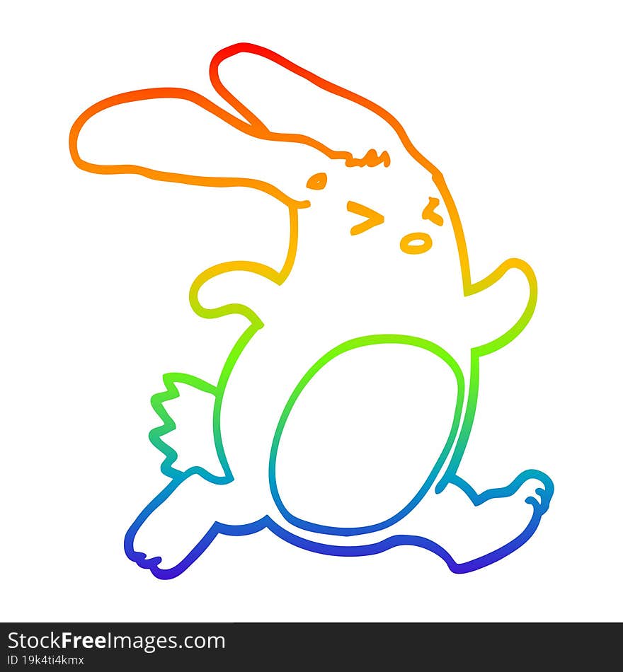 rainbow gradient line drawing of a cartoon rabbit