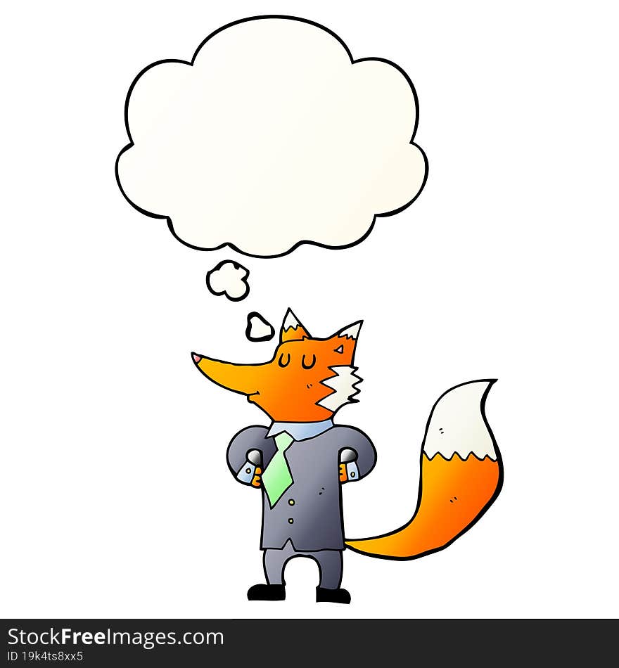 cartoon fox businessman and thought bubble in smooth gradient style