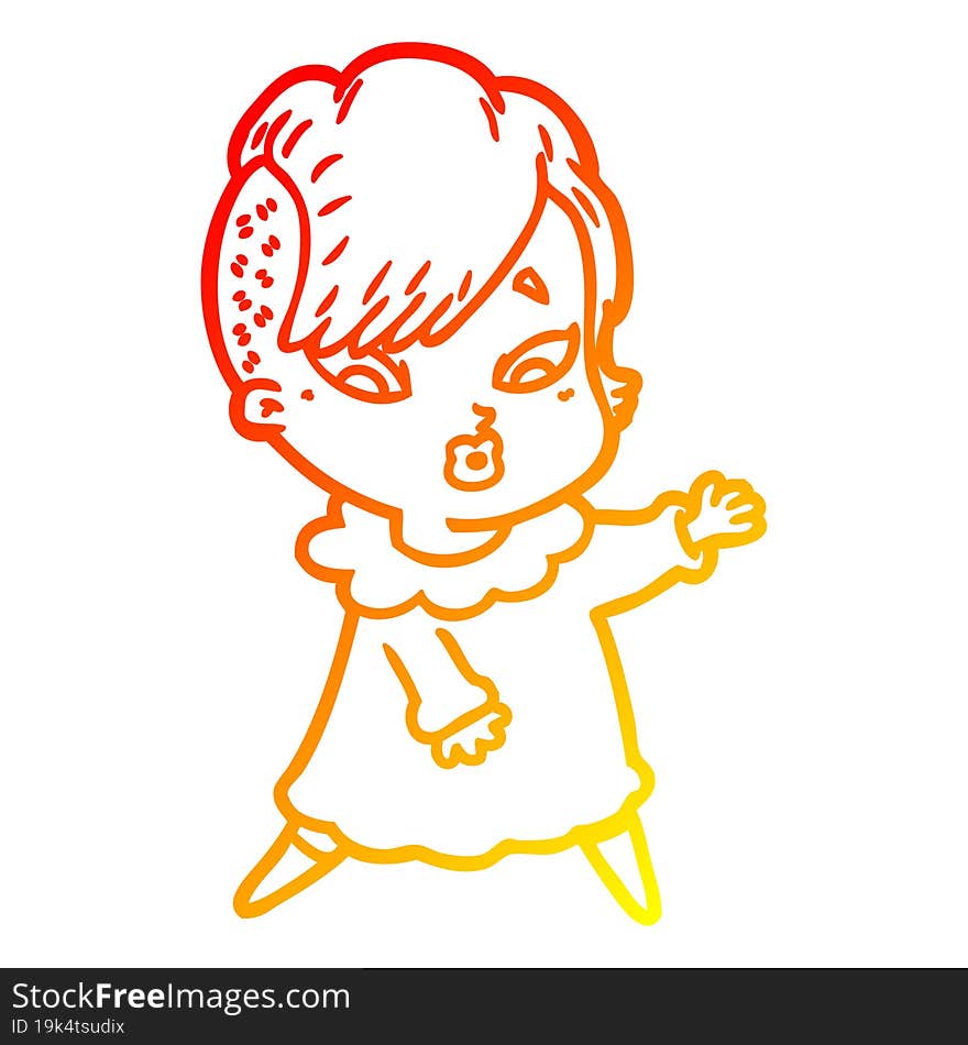 warm gradient line drawing cartoon surprised girl