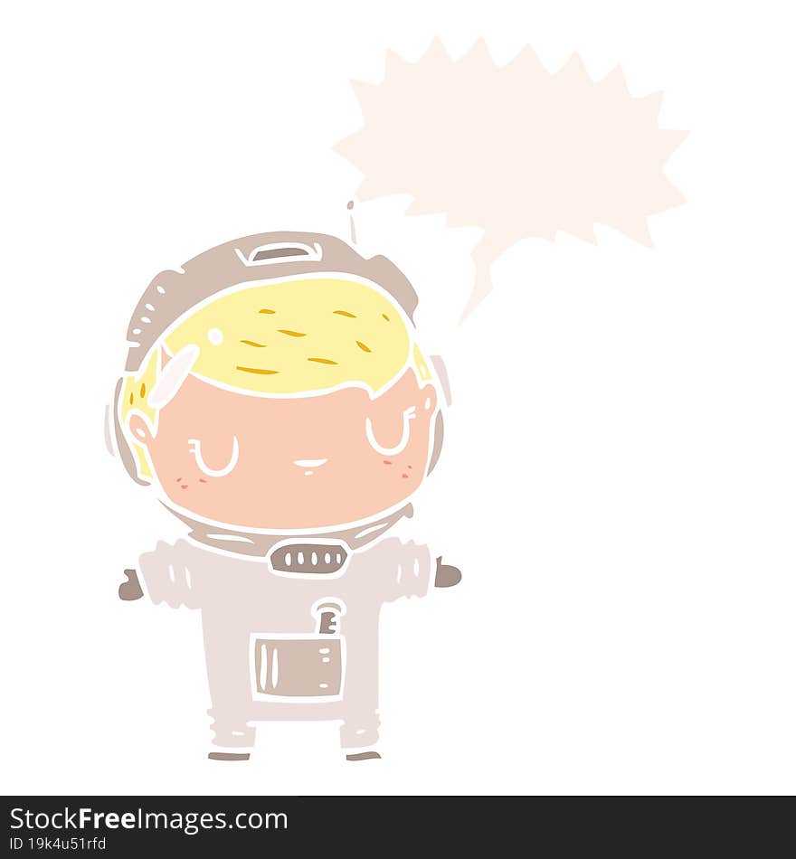 cute cartoon astronaut and speech bubble in retro style