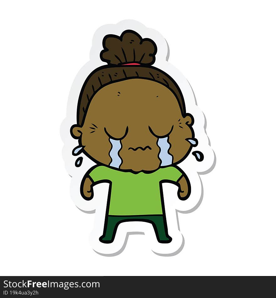 sticker of a cartoon crying old lady