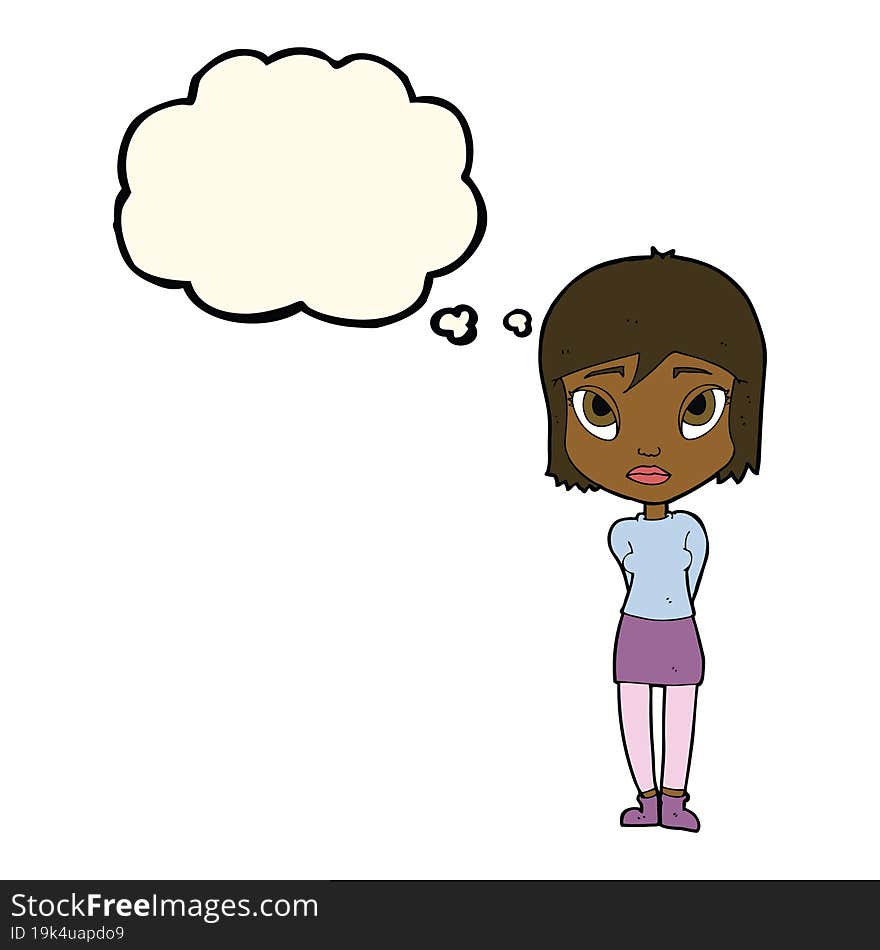 Cartoon Shy Girl With Thought Bubble