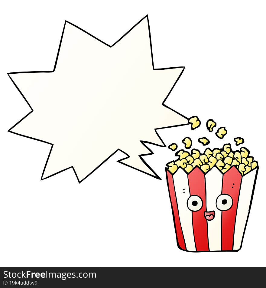 cartoon popcorn and speech bubble in smooth gradient style