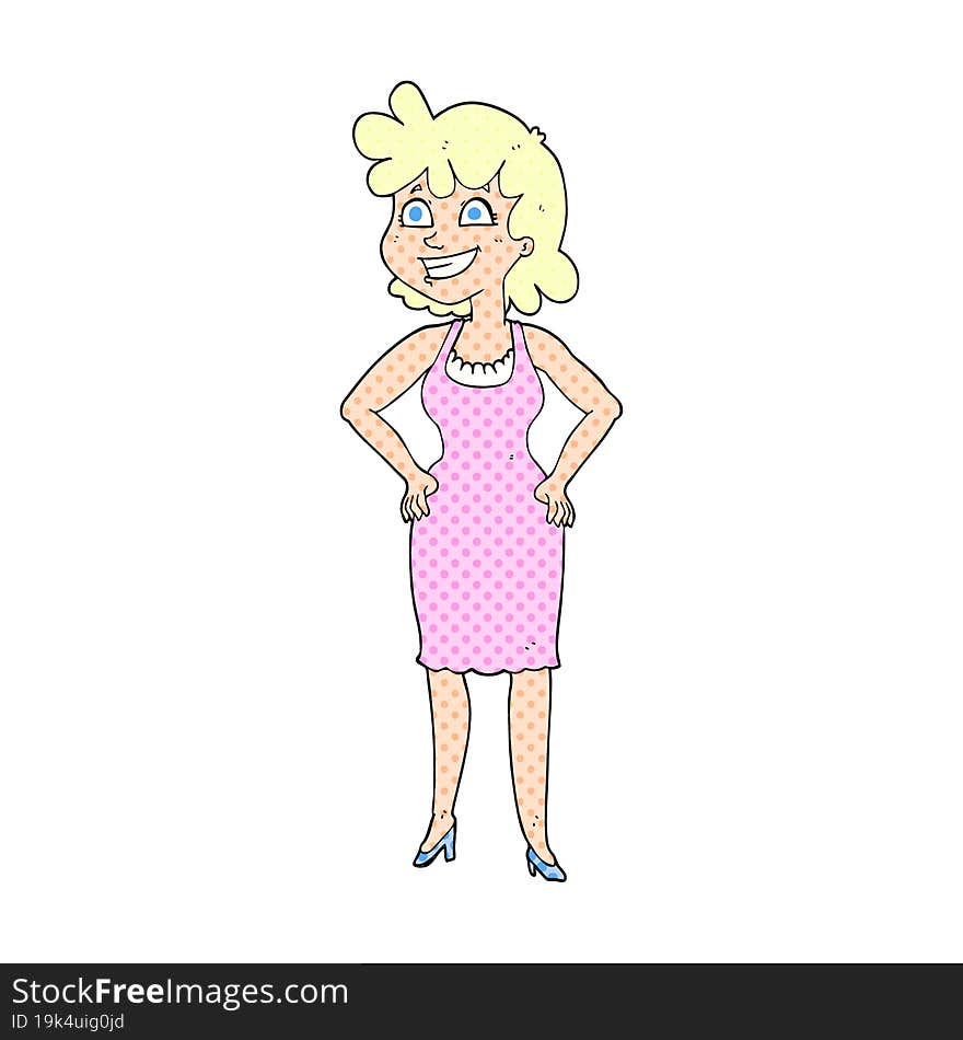 Cartoon Happy Woman Wearing Dress