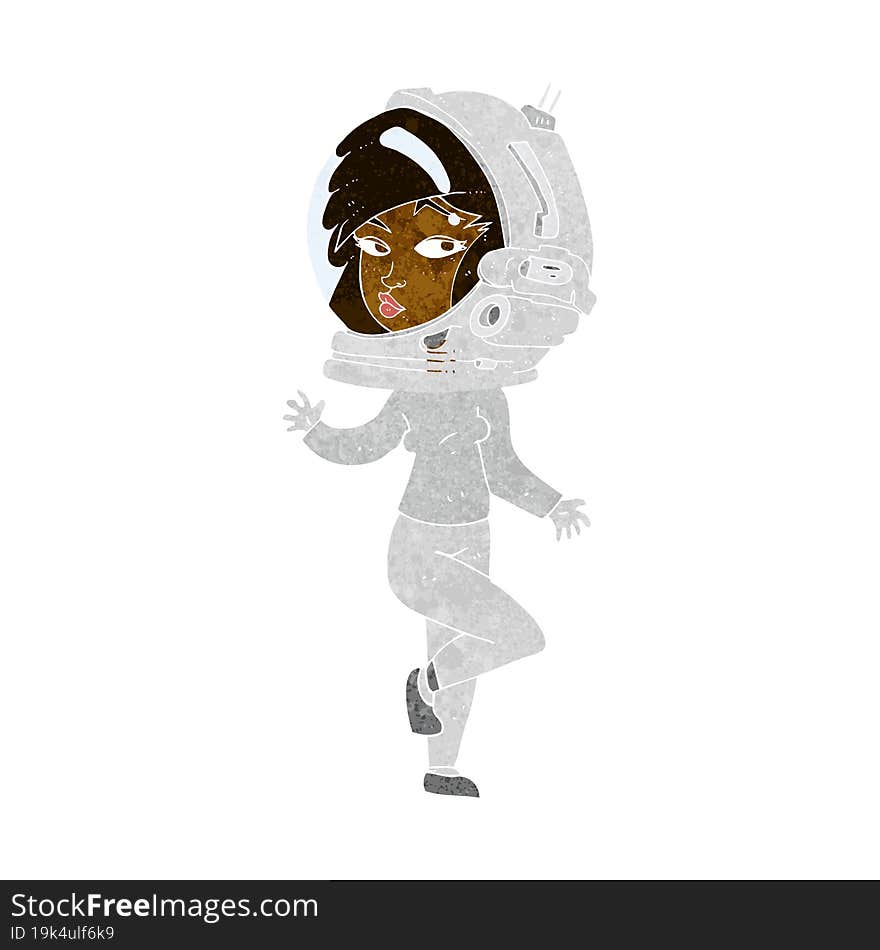 Cartoon Woman Wearing Space Helmet