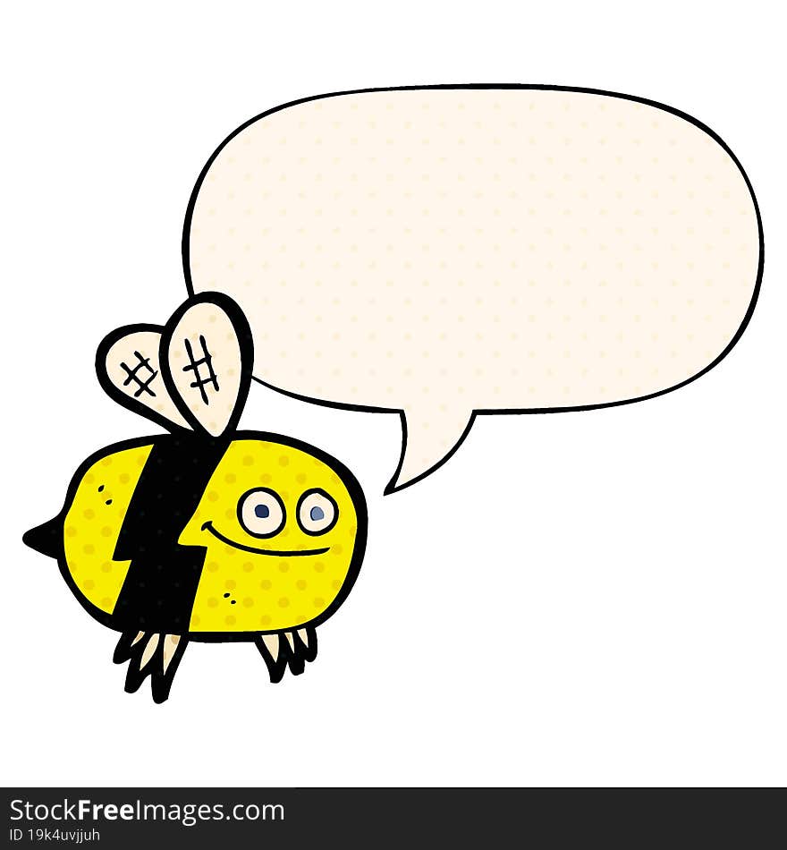 cartoon bee and speech bubble in comic book style