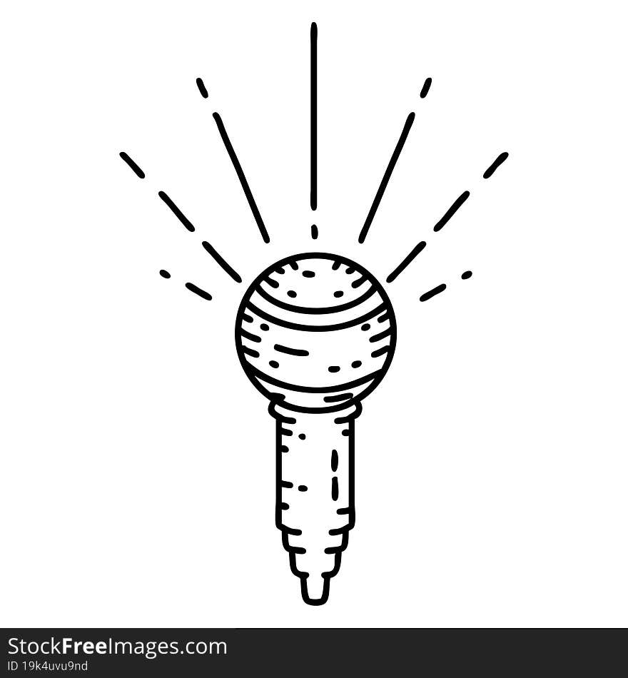 illustration of a traditional black line work tattoo style microphone