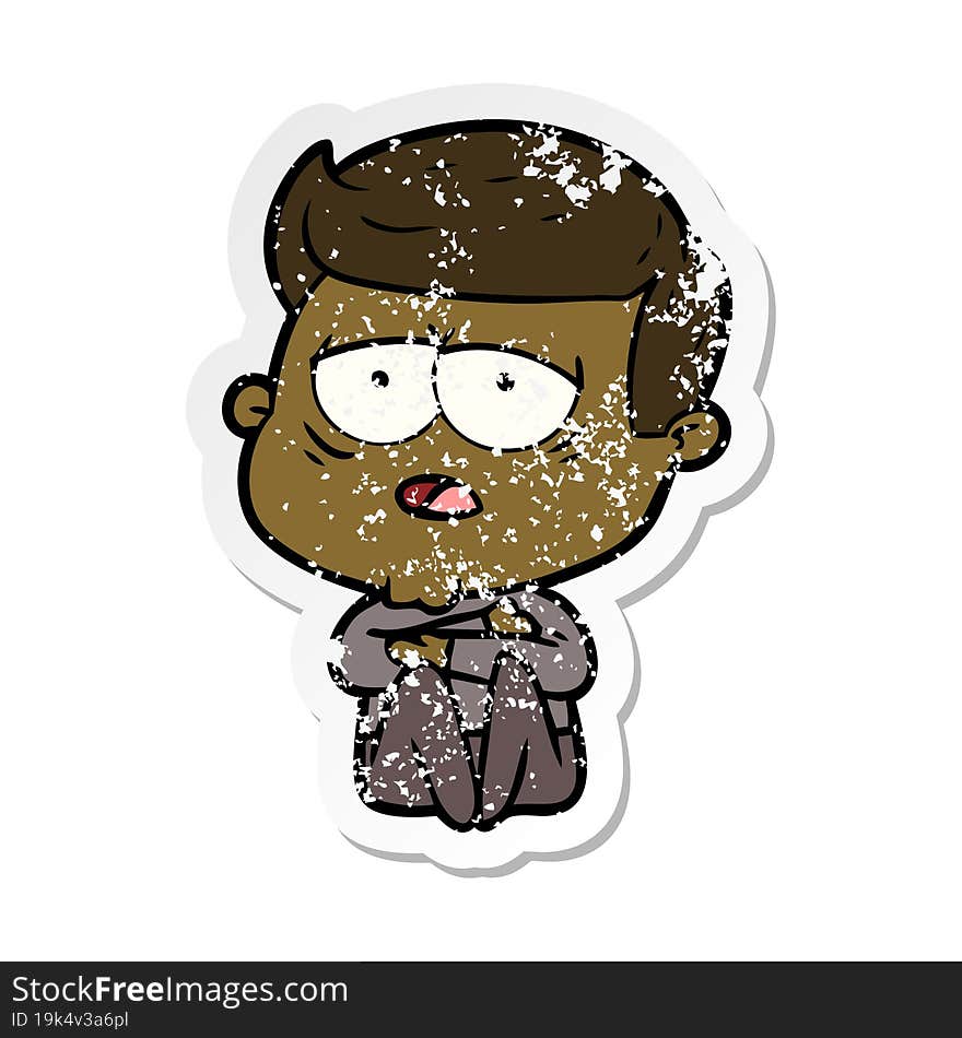 distressed sticker of a cartoon tired man