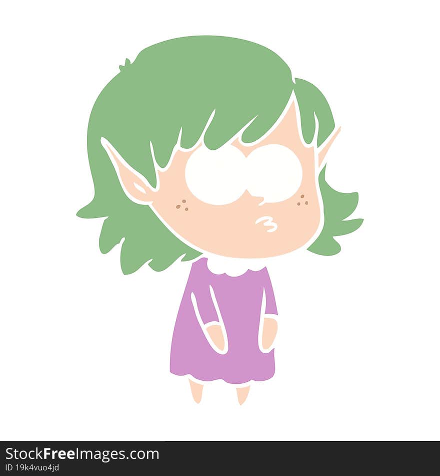 flat color style cartoon elf girl staring