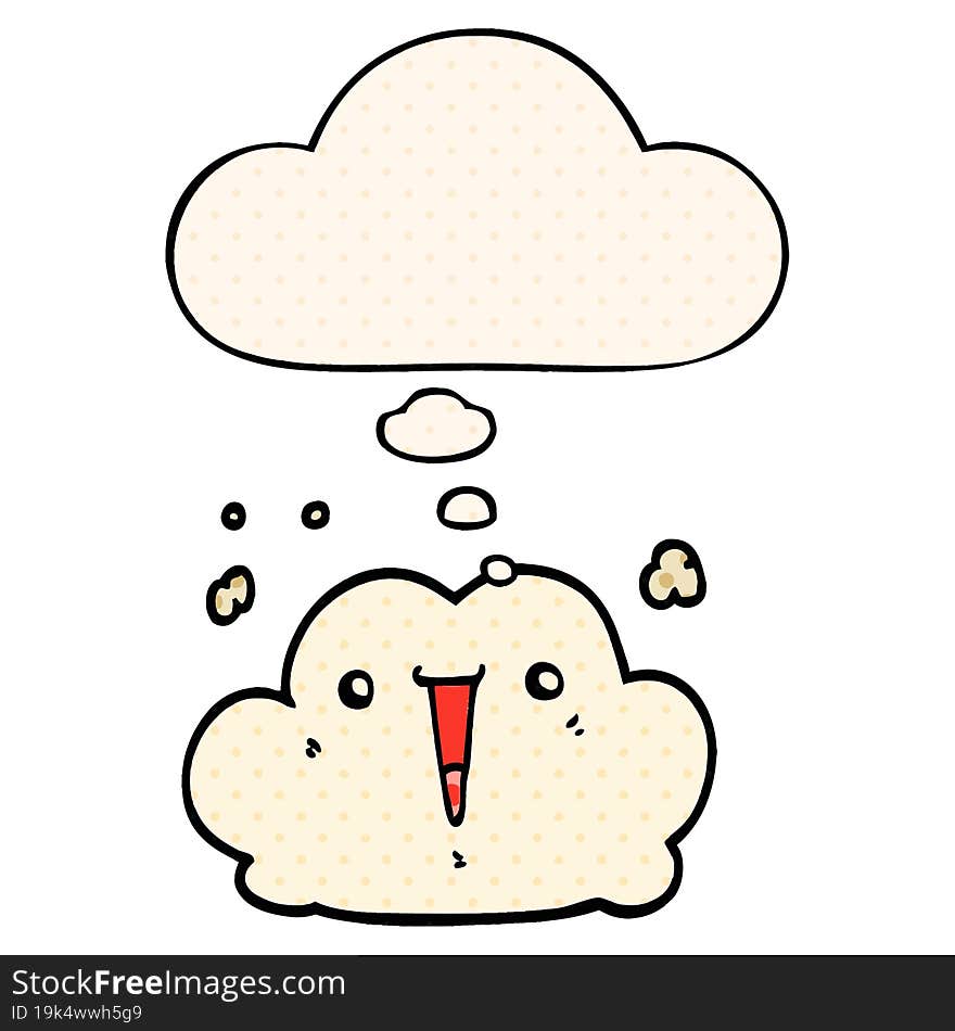 cute cartoon cloud and thought bubble in comic book style