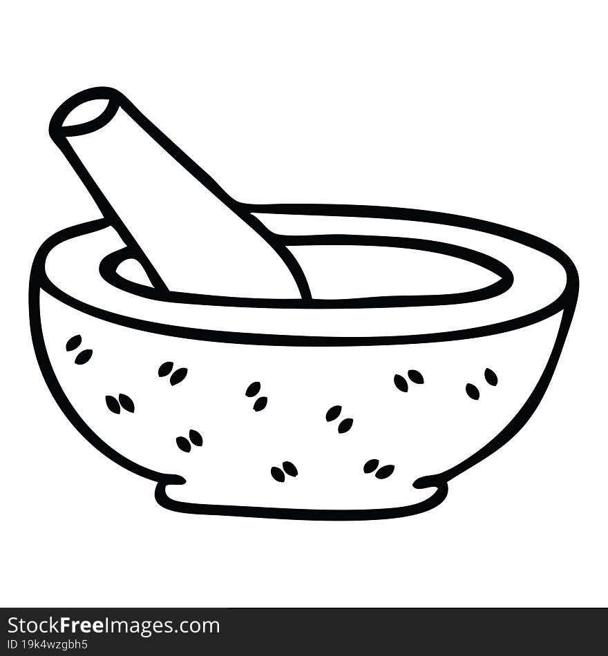 quirky line drawing cartoon pestle and mortar