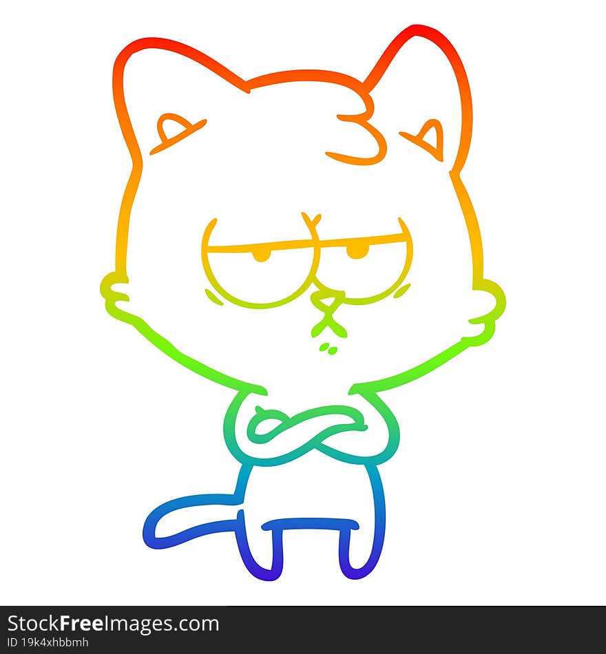 rainbow gradient line drawing bored cartoon cat