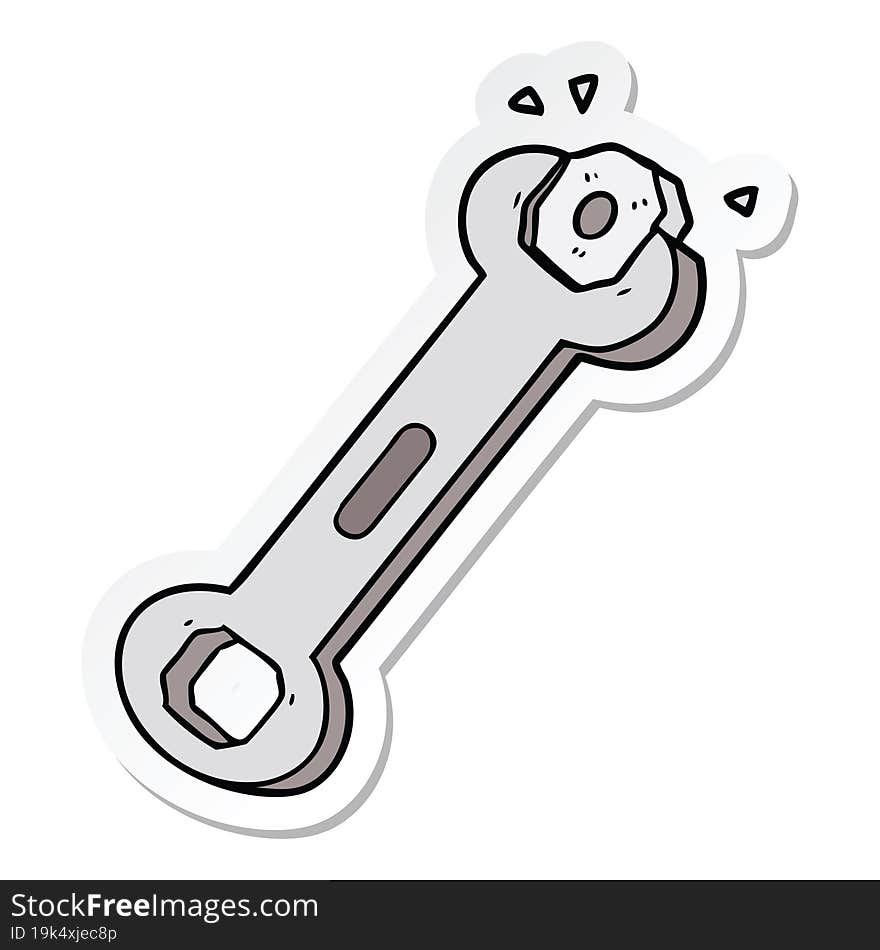 sticker of a cartoon spanner turning nut