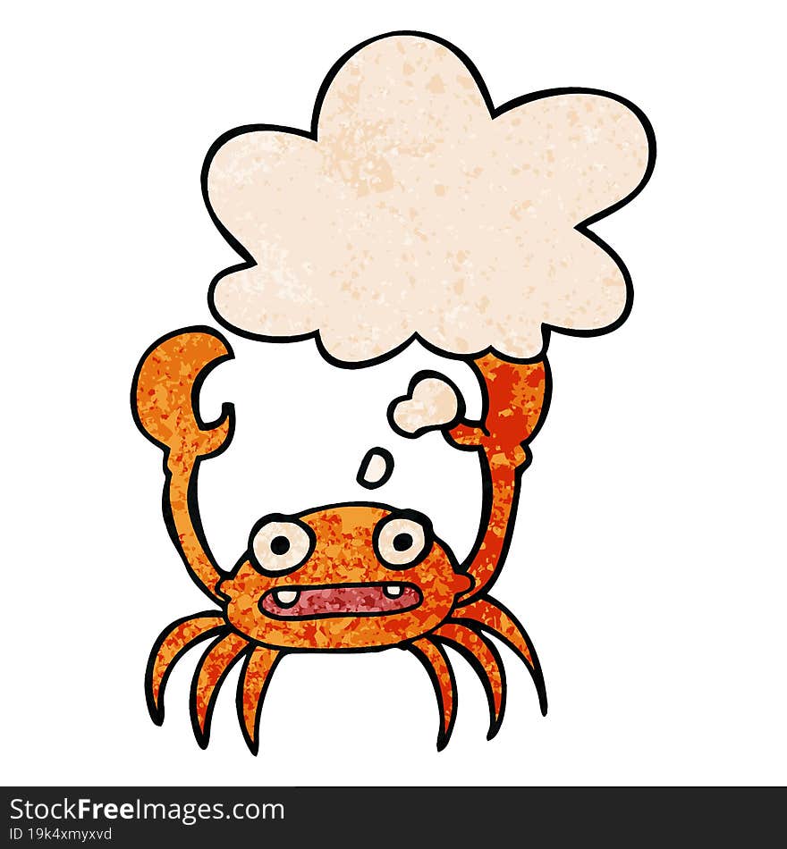 cartoon crab and thought bubble in grunge texture pattern style