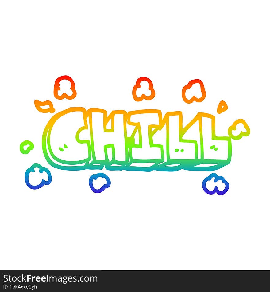 rainbow gradient line drawing of a cartoon chill sign