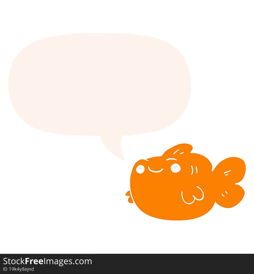 cartoon fish and speech bubble in retro style