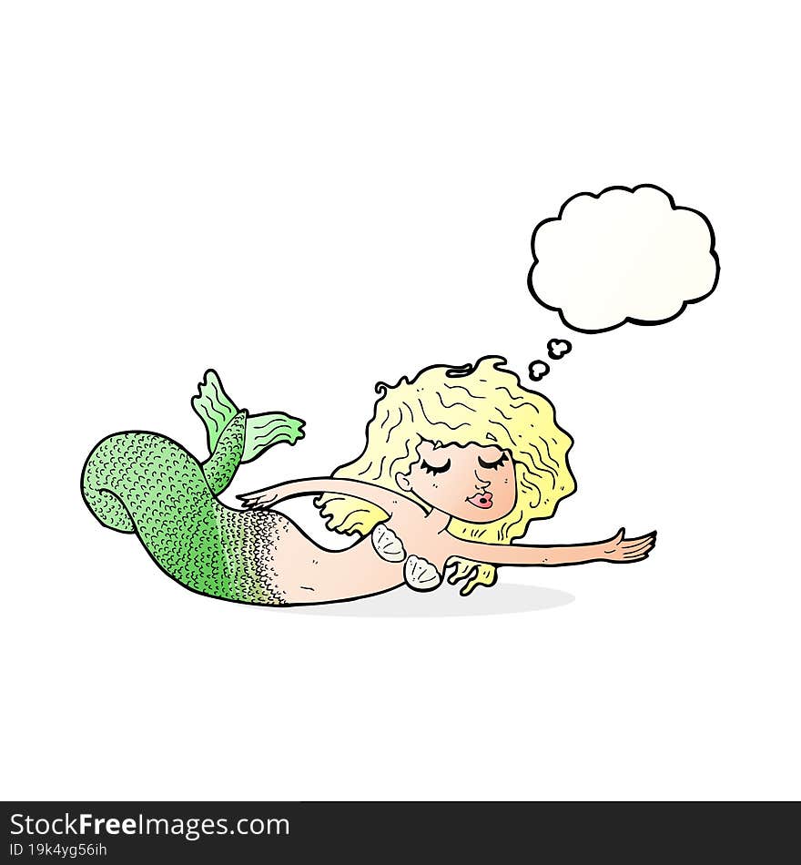 cartoon mermaid with thought bubble