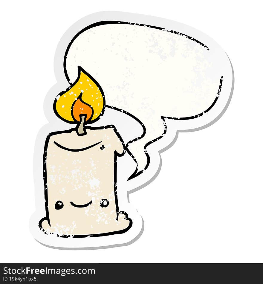 cartoon candle and speech bubble distressed sticker