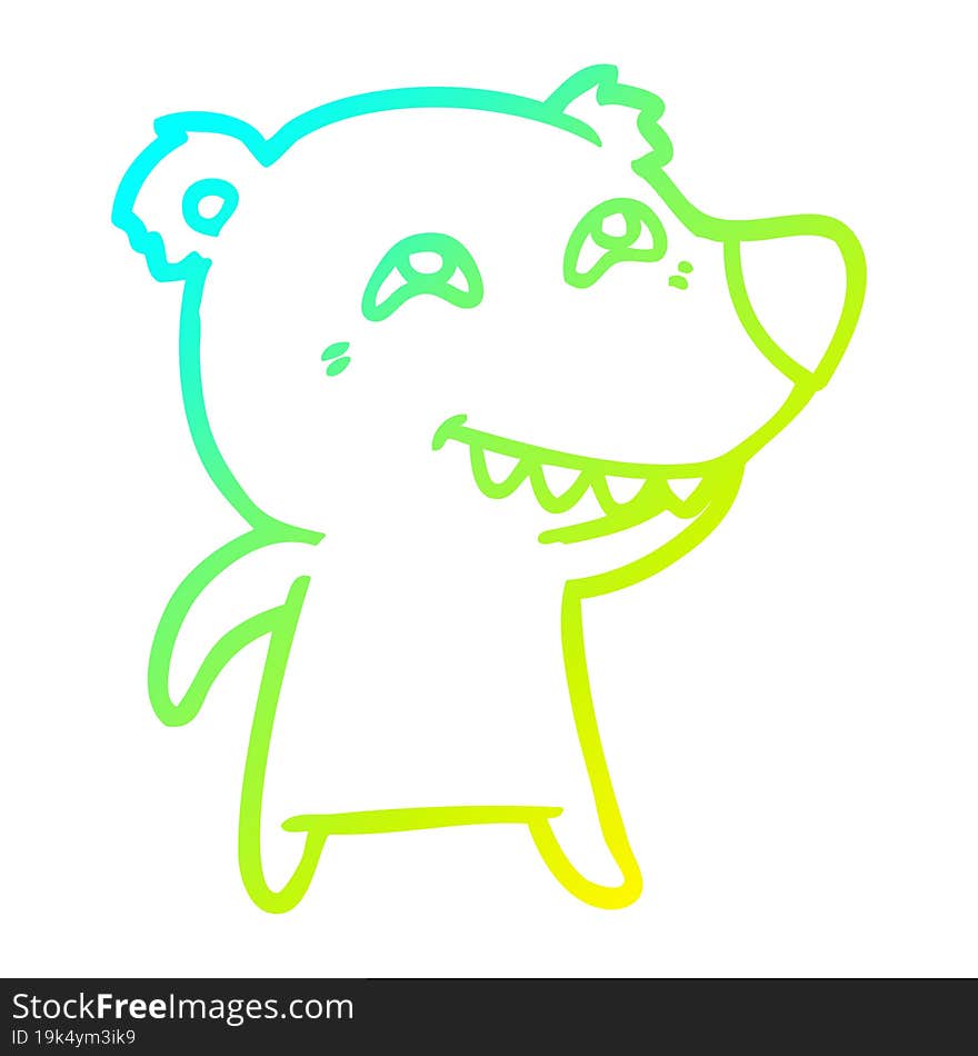 cold gradient line drawing of a cartoon polar bear showing teeth