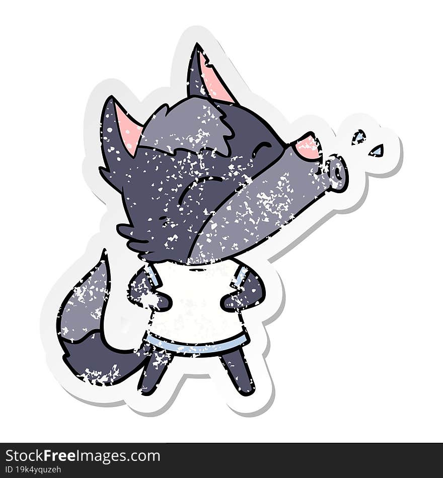 distressed sticker of a howling wolf cartoon