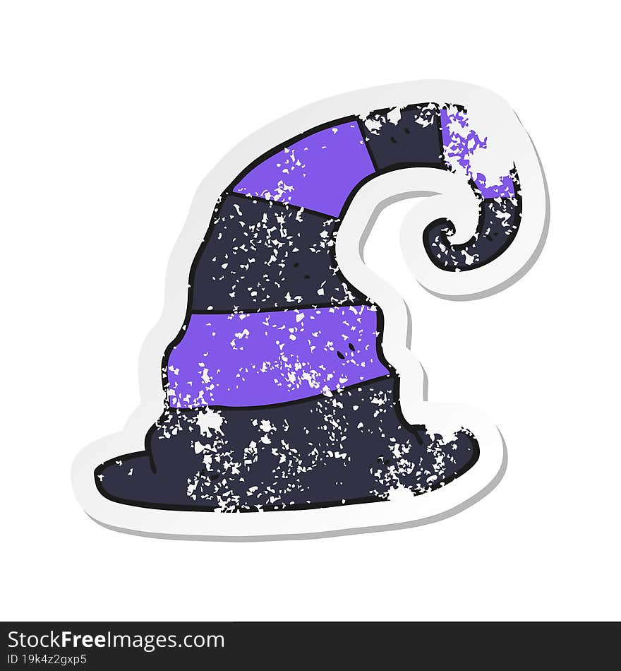 retro distressed sticker of a cartoon witch hat