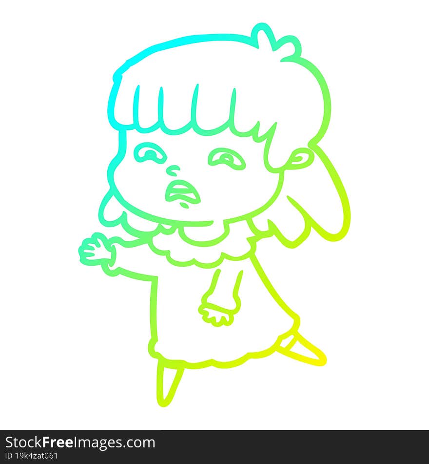 cold gradient line drawing cartoon worried woman