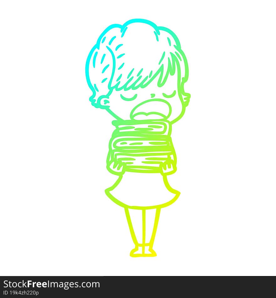 cold gradient line drawing of a cartoon woman talking