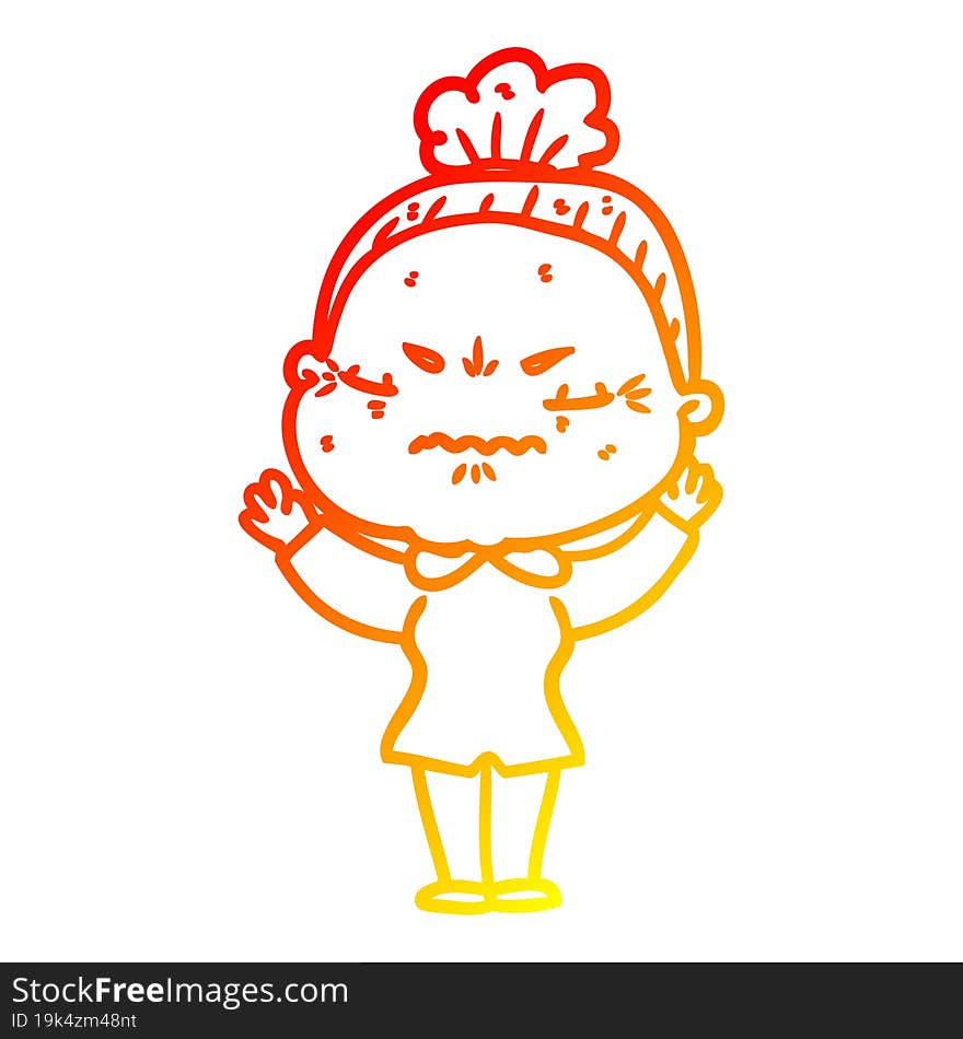 warm gradient line drawing cartoon annoyed old lady