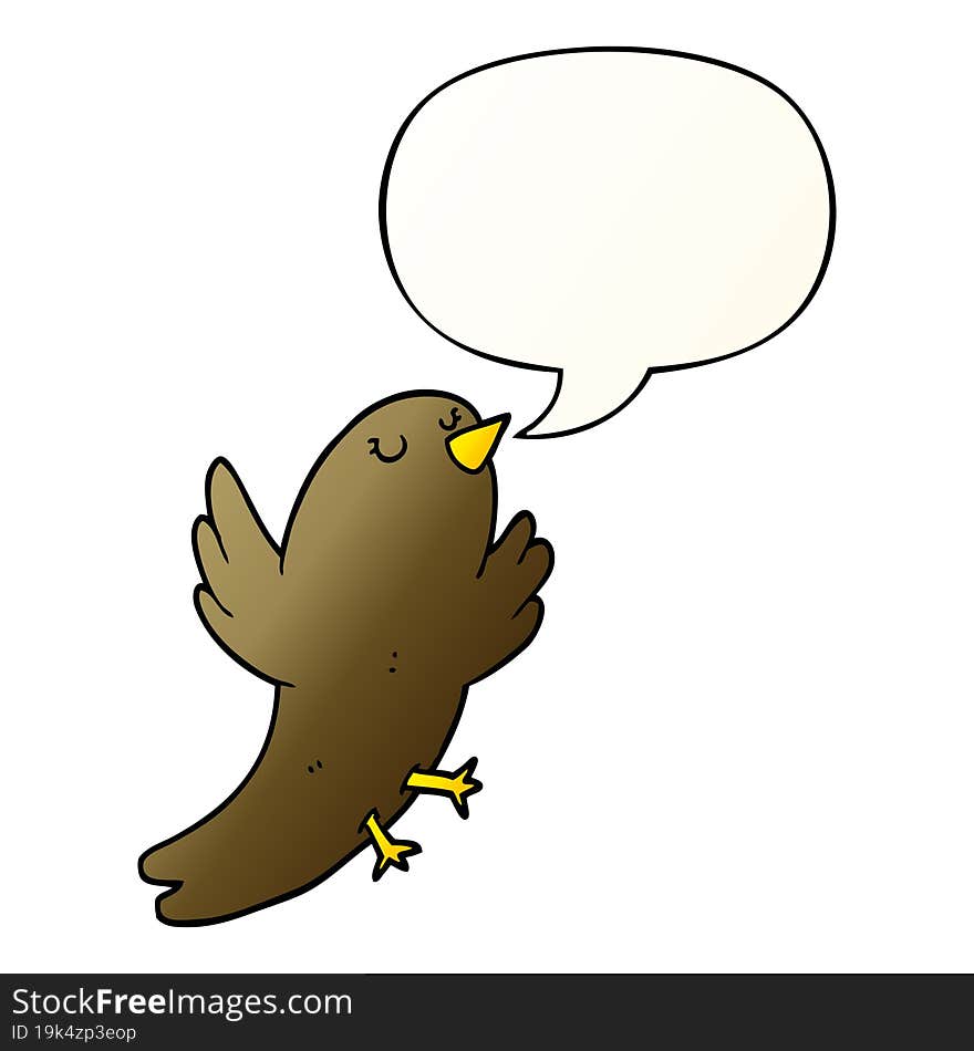 cartoon bird with speech bubble in smooth gradient style