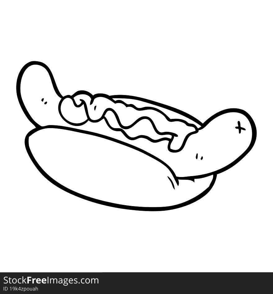 line drawing of a fresh tasty hot dog. line drawing of a fresh tasty hot dog