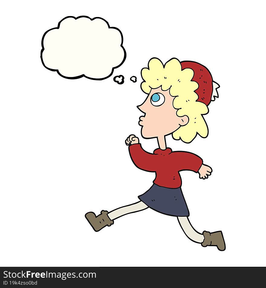 thought bubble cartoon running woman