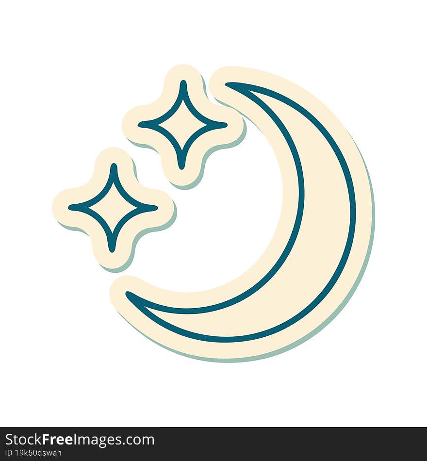 tattoo style sticker of a moon and stars