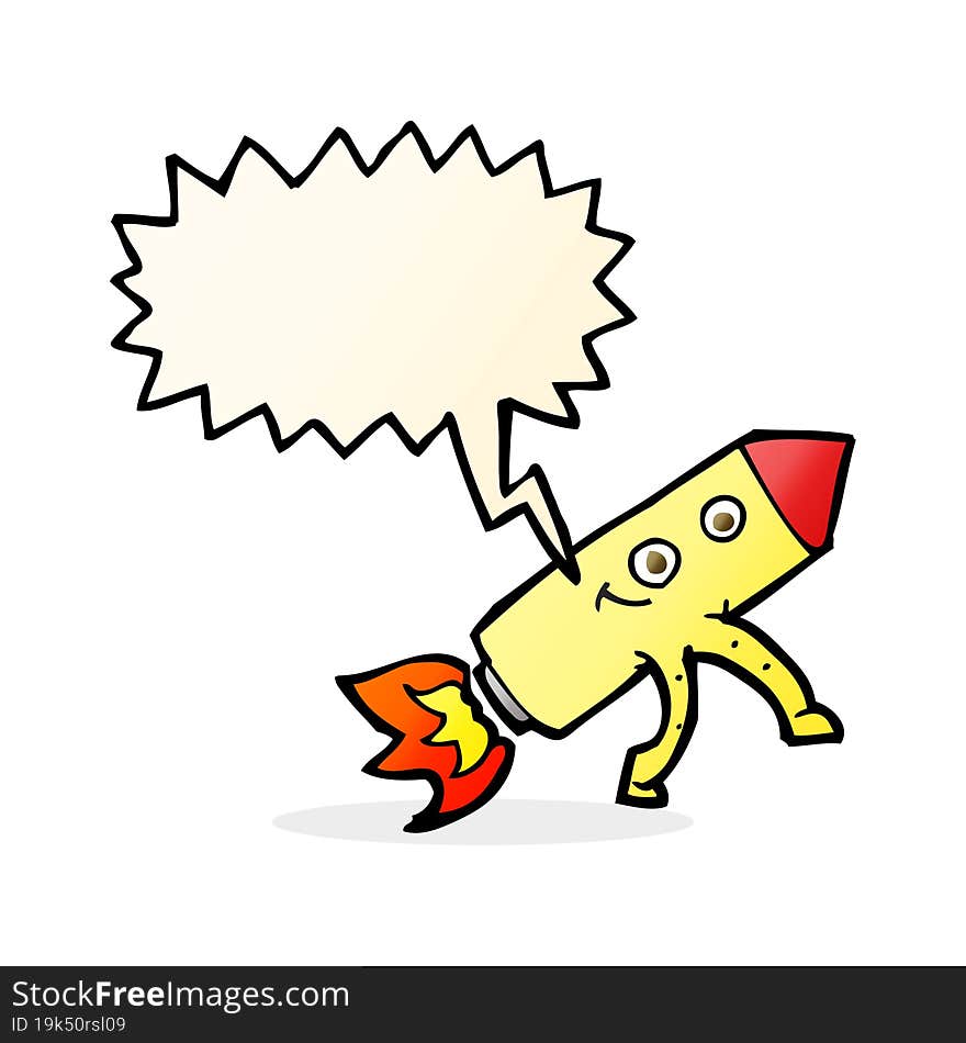 cartoon happy rocket with speech bubble