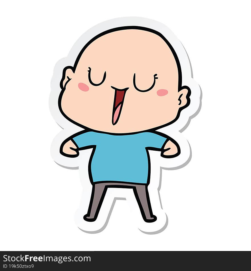 Sticker Of A Happy Cartoon Bald Man