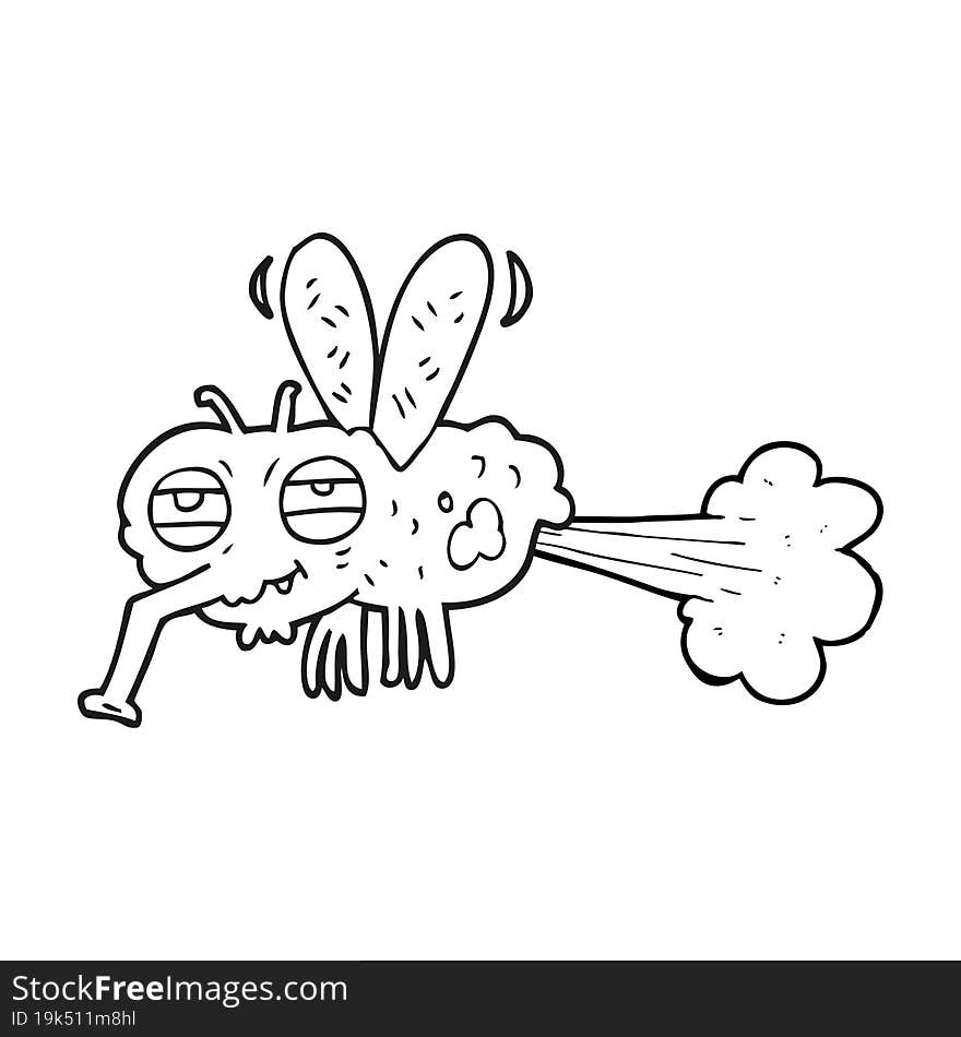 freehand drawn black and white cartoon gross farting fly