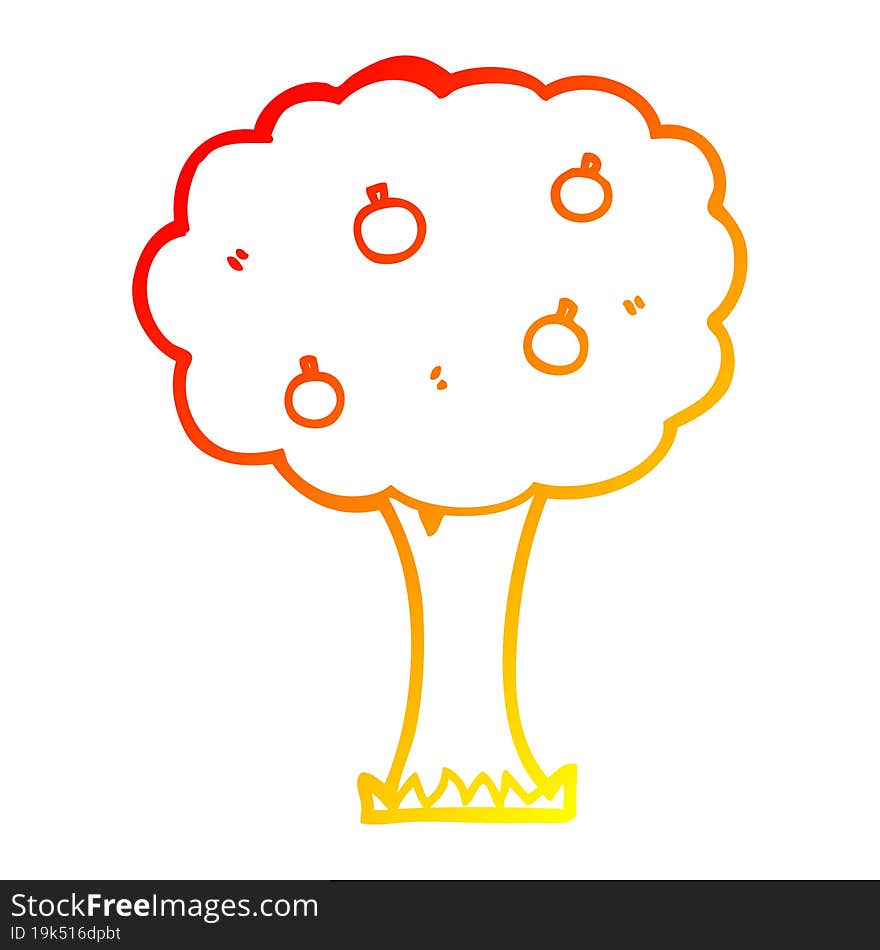 Warm Gradient Line Drawing Cartoon Apple Tree