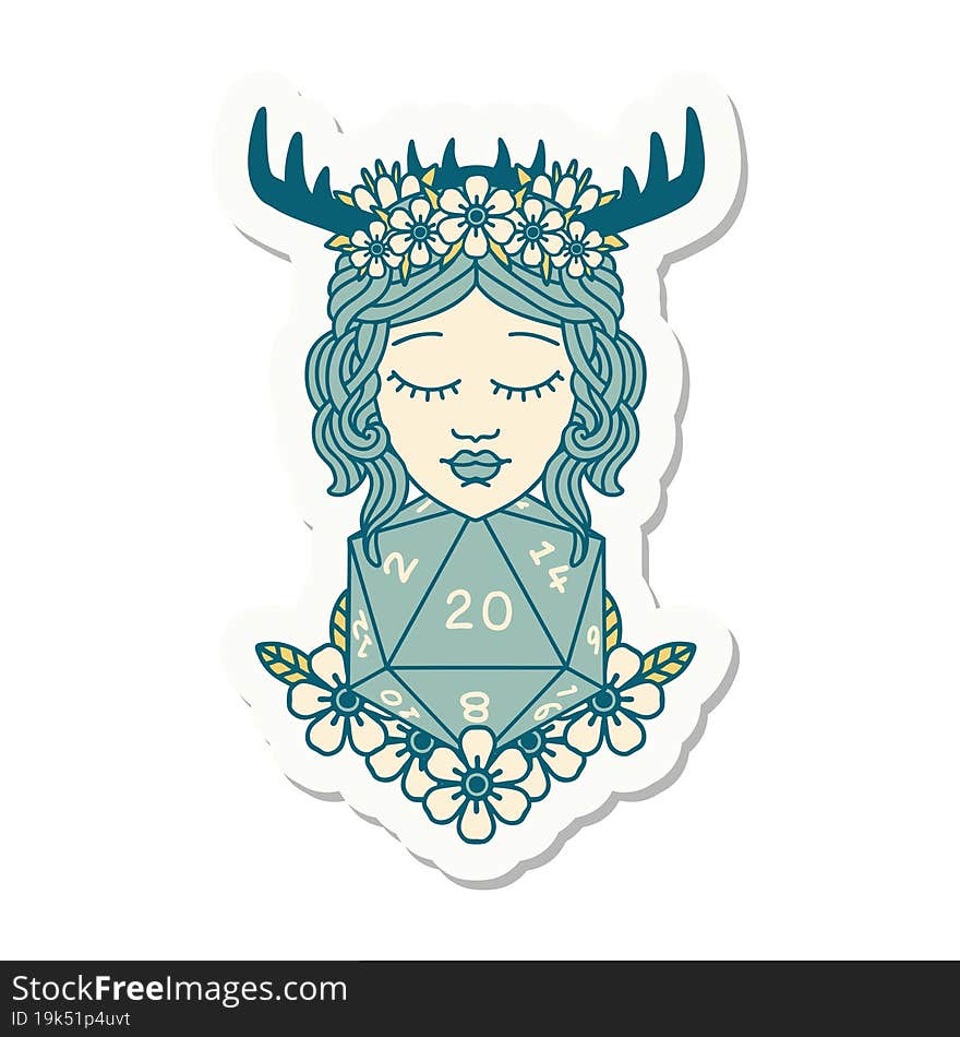 Human Druid With Natural Twenty Dice Roll Sticker