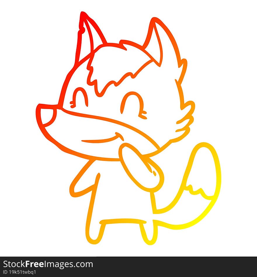 warm gradient line drawing friendly cartoon wolf