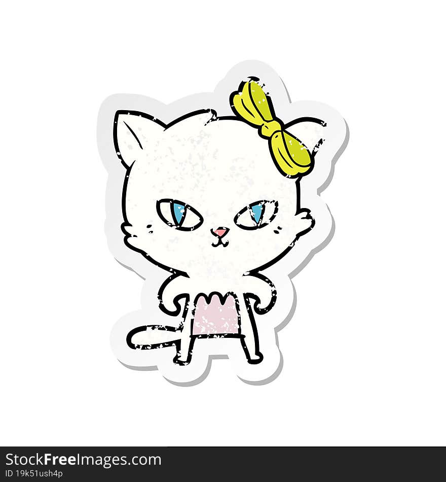 distressed sticker of a cute cartoon cat