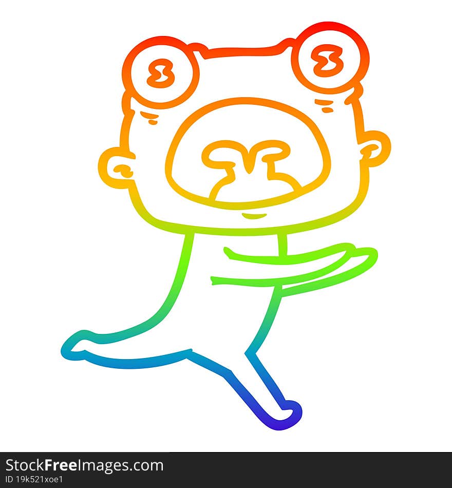 rainbow gradient line drawing cartoon weird alien running away