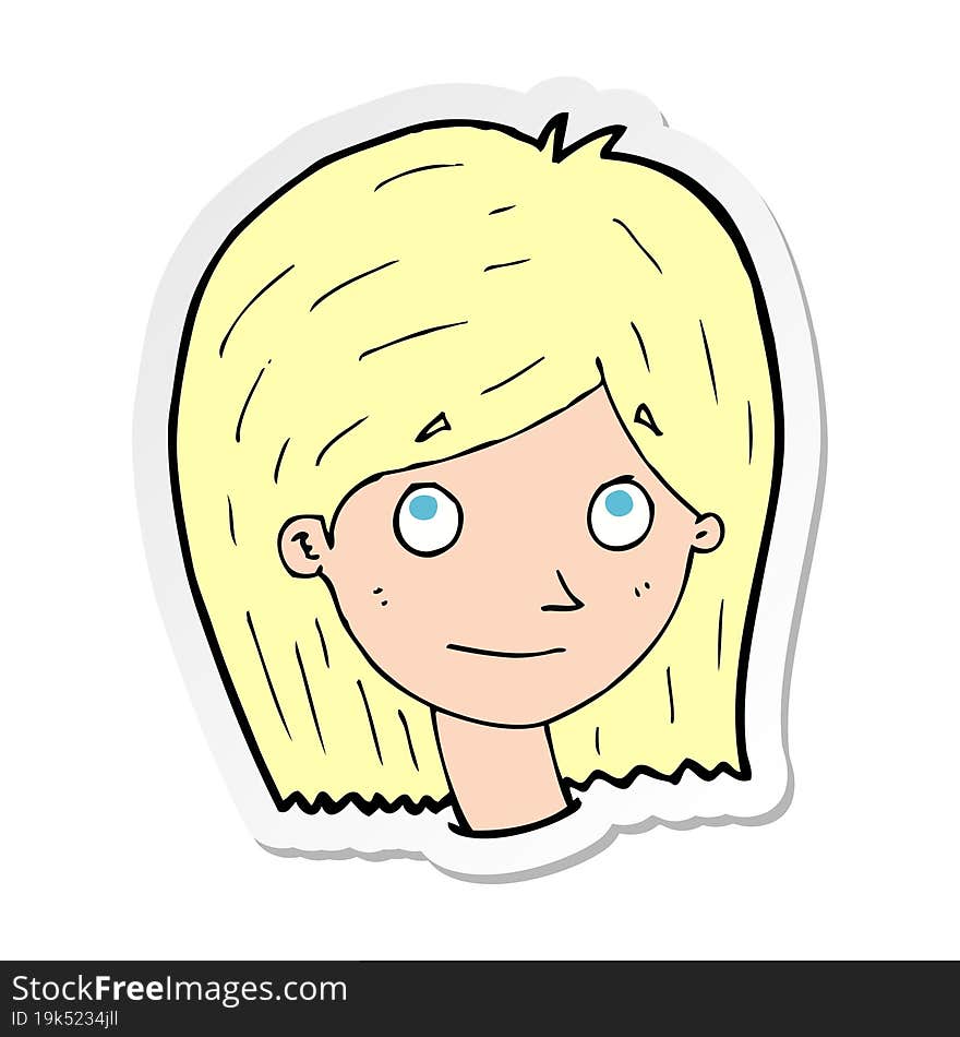 sticker of a cartoon happy female face