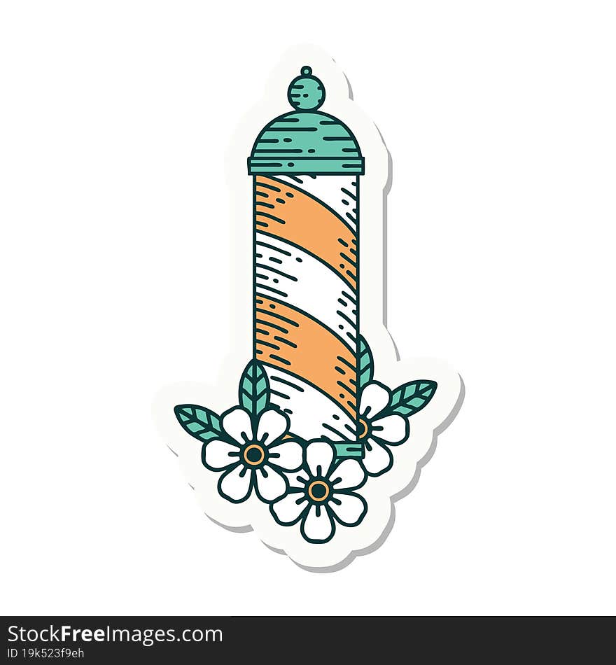 sticker of tattoo in traditional style of a barbers pole. sticker of tattoo in traditional style of a barbers pole