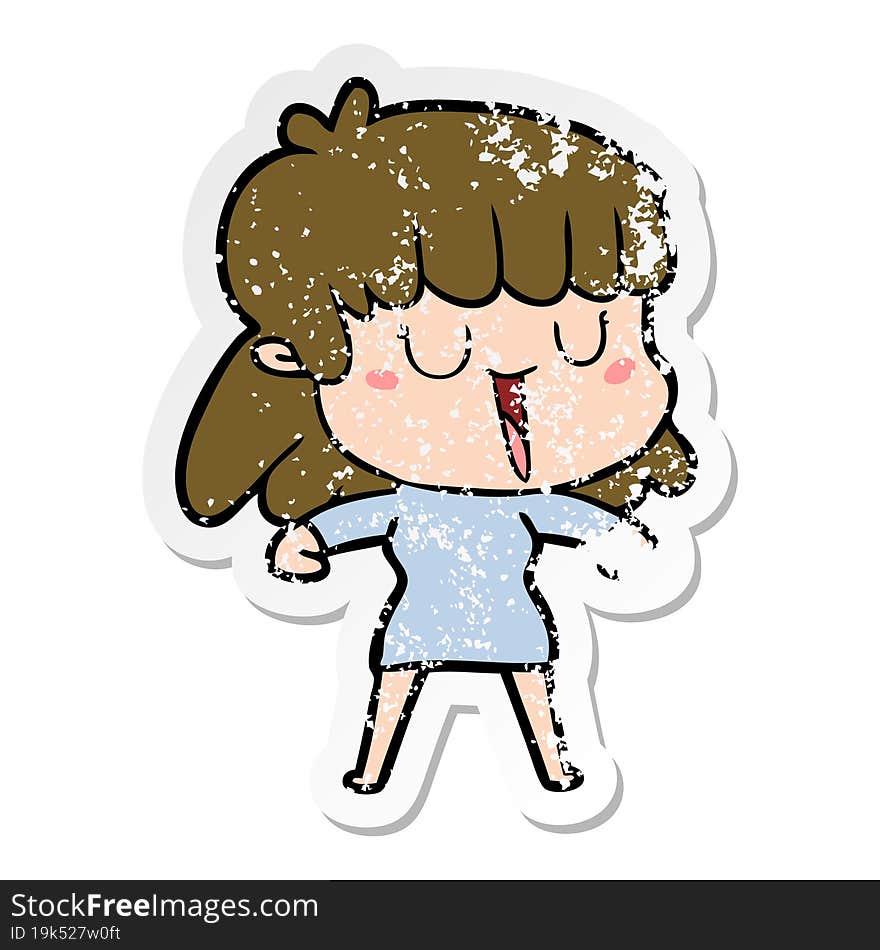 distressed sticker of a cartoon woman laughing