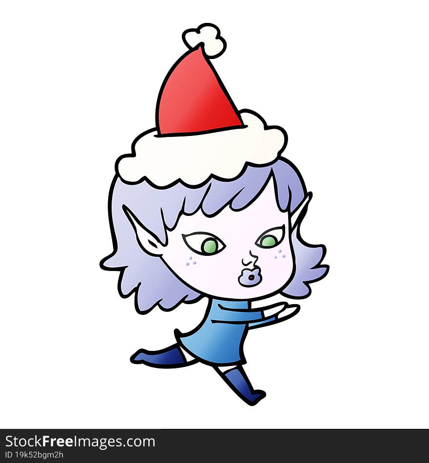 pretty gradient cartoon of a elf girl wearing santa hat