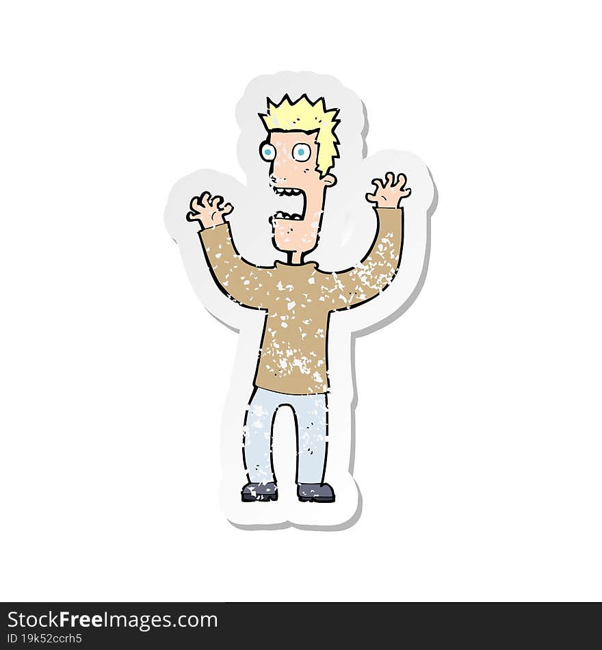 retro distressed sticker of a cartoon terrified man