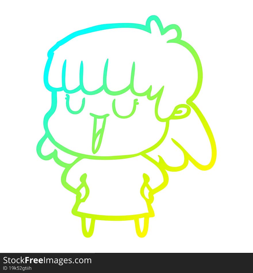 cold gradient line drawing of a cartoon woman laughing