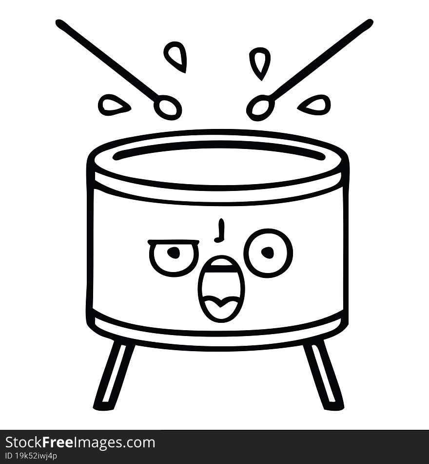 line drawing cartoon of a drum. line drawing cartoon of a drum