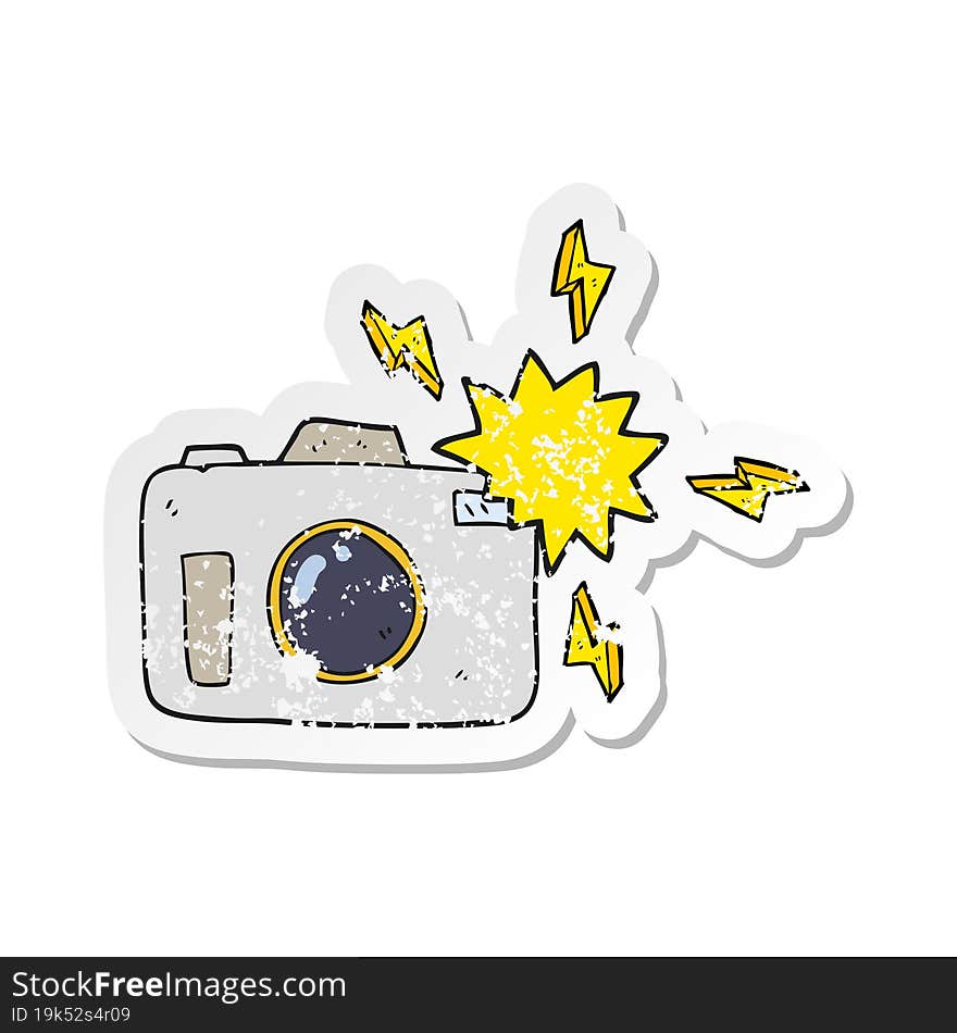 retro distressed sticker of a cartoon flashing camera